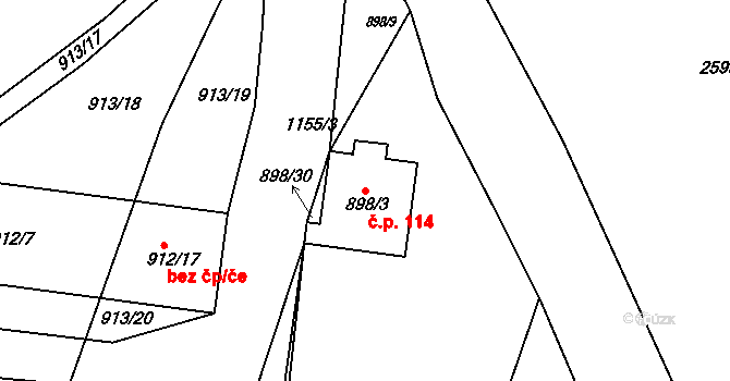 Sázavka 114 na parcele st. 898/3 v KÚ Sázavka, Katastrální mapa