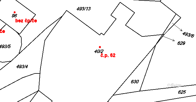 Termesivy 62, Havlíčkův Brod na parcele st. 40/2 v KÚ Termesivy, Katastrální mapa