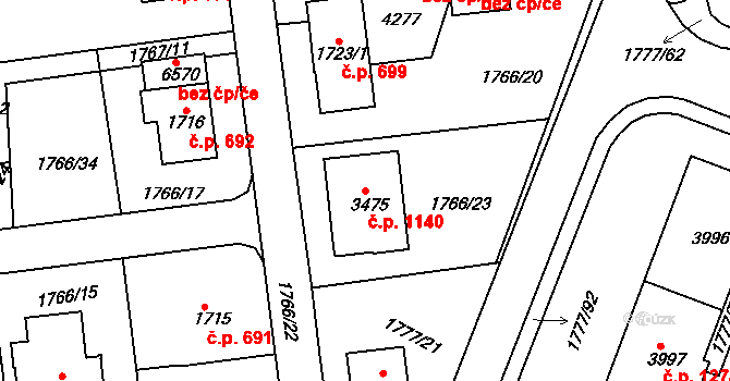 Havlíčkův Brod 1140 na parcele st. 3475 v KÚ Havlíčkův Brod, Katastrální mapa
