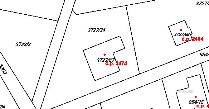 Místek 2474, Frýdek-Místek na parcele st. 3727/67 v KÚ Místek, Katastrální mapa