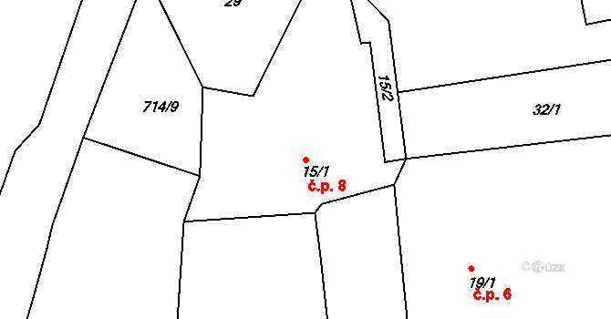 Lipovka 8, Rychnov nad Kněžnou na parcele st. 15/1 v KÚ Lipovka u Rychnova nad Kněžnou, Katastrální mapa