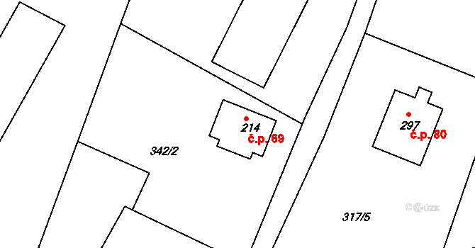 Petrovičky 69, Týniště nad Orlicí na parcele st. 214 v KÚ Petrovice nad Orlicí, Katastrální mapa