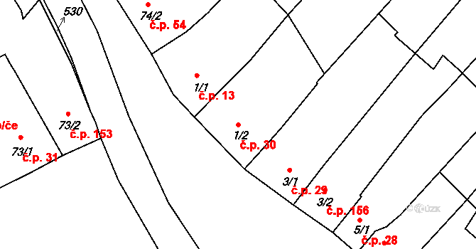 Žopy 30, Holešov na parcele st. 1/2 v KÚ Žopy, Katastrální mapa