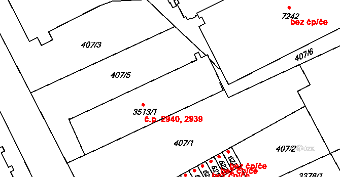 Kroměříž 2939,2940 na parcele st. 3513/1 v KÚ Kroměříž, Katastrální mapa