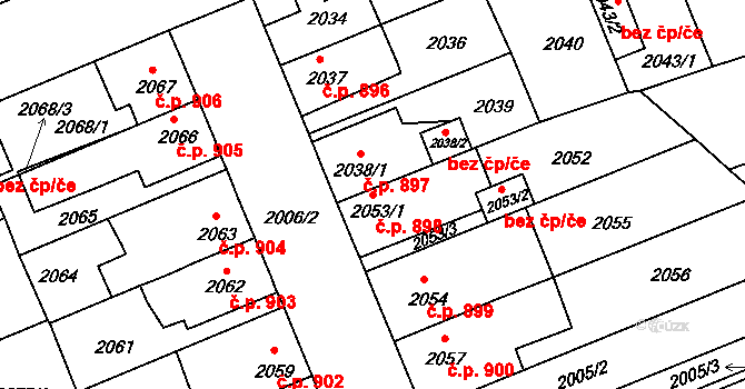 Holešov 898 na parcele st. 2053/1 v KÚ Holešov, Katastrální mapa