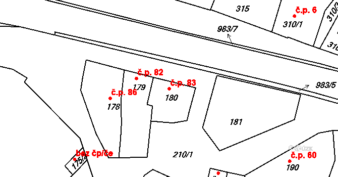 Radslavice 83 na parcele st. 180 v KÚ Radslavice u Přerova, Katastrální mapa