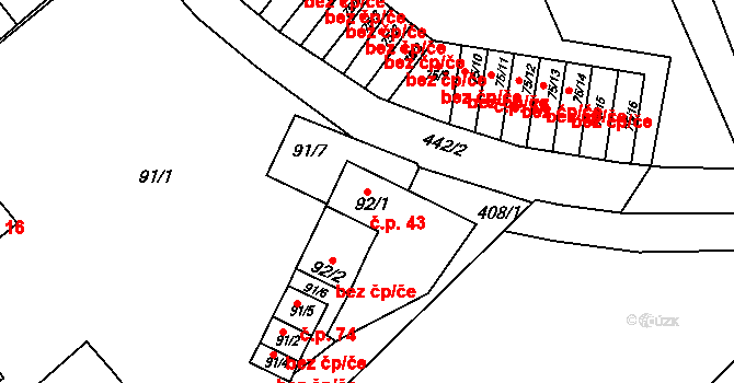 Přerov IX-Lýsky 43, Přerov na parcele st. 92/1 v KÚ Lýsky, Katastrální mapa