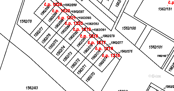 Ďáblice 1217, Praha na parcele st. 1562/278 v KÚ Ďáblice, Katastrální mapa