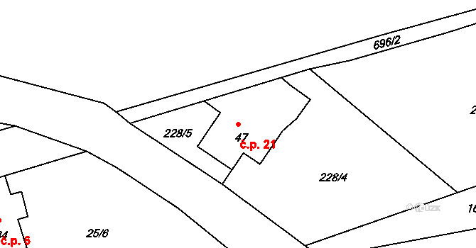 Lípa 21, Merklín na parcele st. 47 v KÚ Lípa, Katastrální mapa