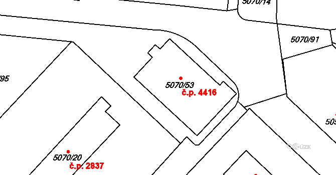 Jihlava 4416 na parcele st. 5070/53 v KÚ Jihlava, Katastrální mapa