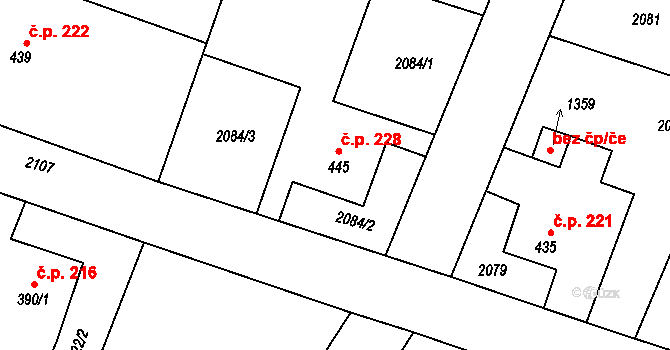 Kanada 228, Třinec na parcele st. 445 v KÚ Konská, Katastrální mapa