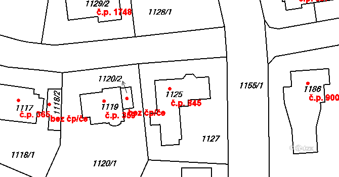 Roztoky 845 na parcele st. 1125 v KÚ Roztoky u Prahy, Katastrální mapa