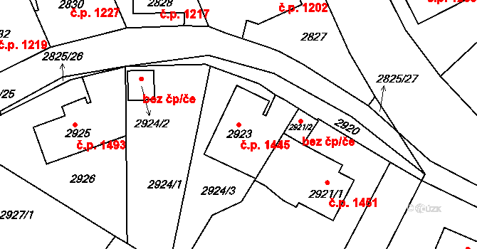 Roztoky 1445 na parcele st. 2923 v KÚ Žalov, Katastrální mapa