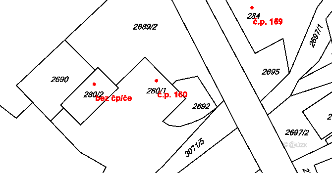 Heřmanice v Podještědí 160, Jablonné v Podještědí na parcele st. 280/1 v KÚ Heřmanice v Podještědí, Katastrální mapa