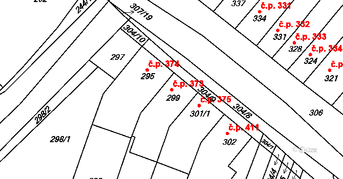 Hrušovany u Brna 373 na parcele st. 299 v KÚ Hrušovany u Brna, Katastrální mapa
