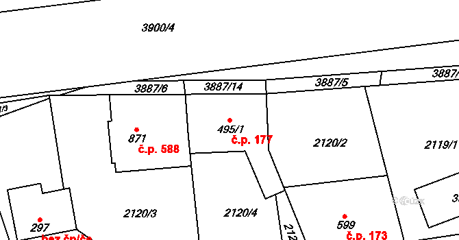 Lipov 177 na parcele st. 495/1 v KÚ Lipov, Katastrální mapa