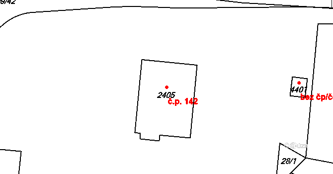 Kyjov 142 na parcele st. 2405 v KÚ Kyjov, Katastrální mapa