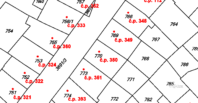 Vyškov-Předměstí 350, Vyškov na parcele st. 770 v KÚ Vyškov, Katastrální mapa