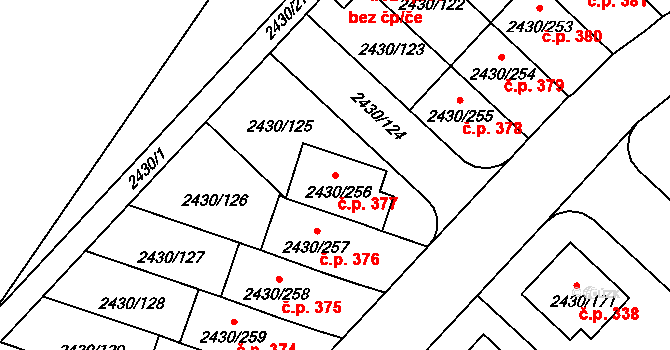 Dačice V 377, Dačice na parcele st. 2430/256 v KÚ Dačice, Katastrální mapa