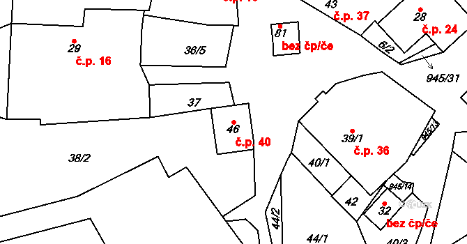 Lhota u Lysic 40 na parcele st. 46 v KÚ Lhota u Lysic, Katastrální mapa