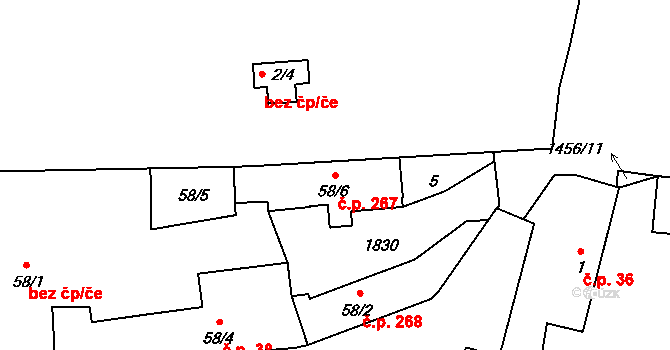 Tetín 267 na parcele st. 58/6 v KÚ Tetín u Berouna, Katastrální mapa