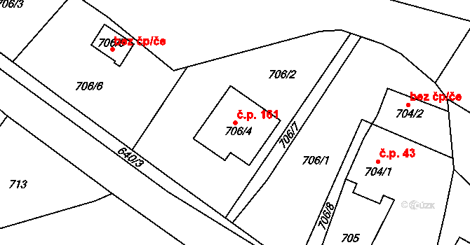 Kvaň 161, Zaječov na parcele st. 706/4 v KÚ Kvaň, Katastrální mapa