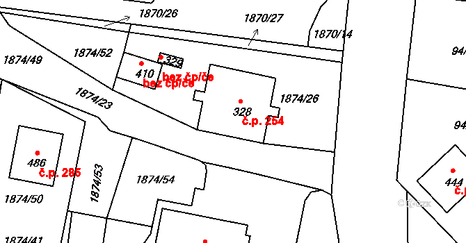 Přimda 254 na parcele st. 328 v KÚ Přimda, Katastrální mapa