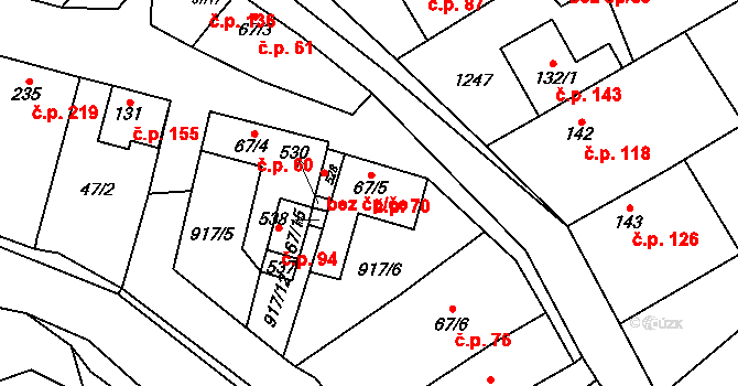 Chvalčov 70 na parcele st. 67/5 v KÚ Chvalčov, Katastrální mapa
