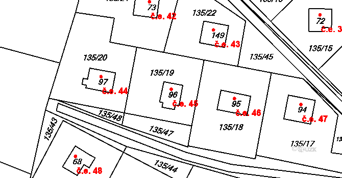 Voltýřov 45, Klučenice na parcele st. 96 v KÚ Voltýřov, Katastrální mapa