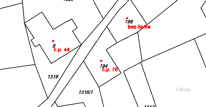 Stromkovice 70, Jablonec nad Jizerou na parcele st. 194 v KÚ Stromkovice, Katastrální mapa