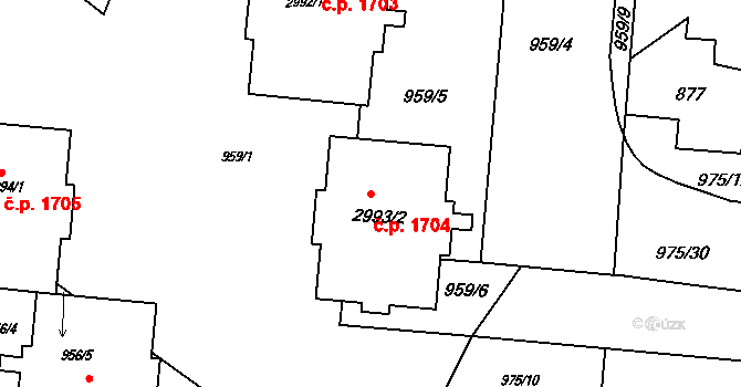 Rožnov pod Radhoštěm 1704 na parcele st. 2993/2 v KÚ Rožnov pod Radhoštěm, Katastrální mapa