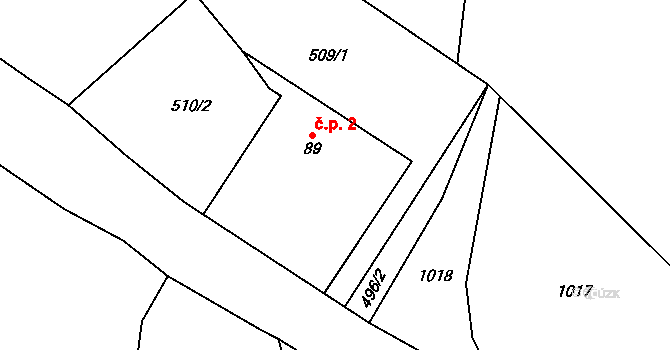 Chloumek 2, Úbislavice na parcele st. 89 v KÚ Zboží u Nové Paky, Katastrální mapa