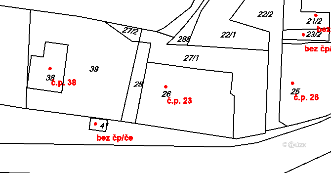 Záborná Lhota 23, Chotilsko na parcele st. 26 v KÚ Záborná Lhota, Katastrální mapa