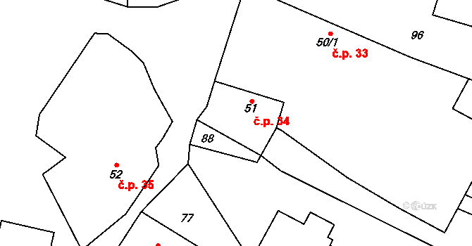 Chlum 34, Hořice na parcele st. 51 v KÚ Chlum u Hořic, Katastrální mapa