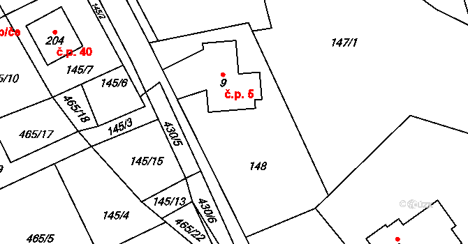Litice nad Orlicí 5, Záchlumí na parcele st. 9 v KÚ Litice nad Orlicí, Katastrální mapa
