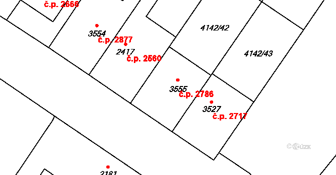 Břeclav 2786 na parcele st. 3555 v KÚ Břeclav, Katastrální mapa