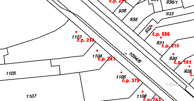 Tuřany 241, Brno na parcele st. 1104 v KÚ Tuřany, Katastrální mapa