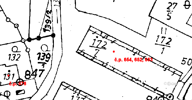 Rychnov u Jablonce nad Nisou 652,653,654 na parcele st. 172/7 v KÚ Rychnov u Jablonce nad Nisou, Katastrální mapa