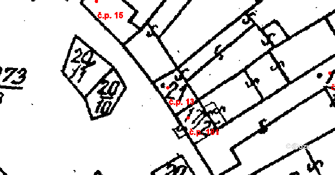 Šebetov 13 na parcele st. 21 v KÚ Šebetov, Katastrální mapa