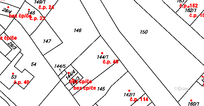 Běhánky 46, Dubí na parcele st. 144/1 v KÚ Běhánky, Katastrální mapa