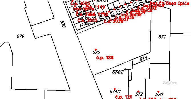 Řetenice 188, Teplice na parcele st. 575 v KÚ Teplice-Řetenice, Katastrální mapa