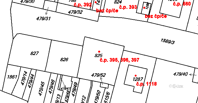 Litovel 395,396,397 na parcele st. 825 v KÚ Litovel, Katastrální mapa