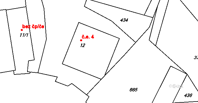 Hlineč 4, Bochov na parcele st. 12 v KÚ Jesínky, Katastrální mapa