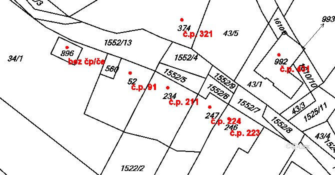 Údlice 211 na parcele st. 234 v KÚ Údlice, Katastrální mapa
