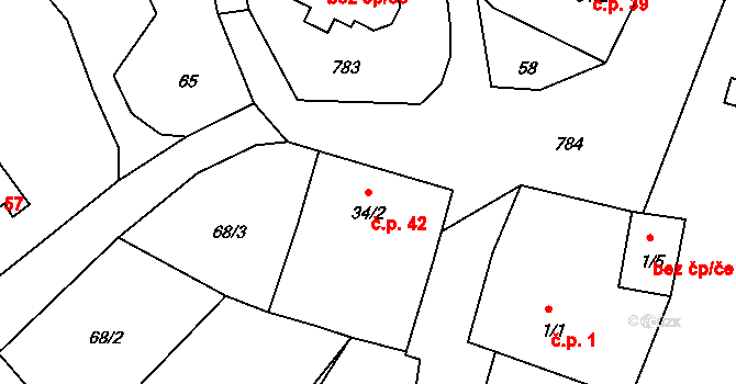 Habartice 42, Klatovy na parcele st. 34/2 v KÚ Habartice u Obytců, Katastrální mapa