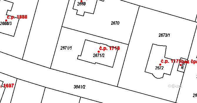 Horní Počernice 1718, Praha na parcele st. 2671/2 v KÚ Horní Počernice, Katastrální mapa
