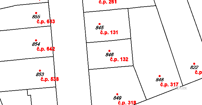 Vinohrady 132, Praha na parcele st. 846 v KÚ Vinohrady, Katastrální mapa