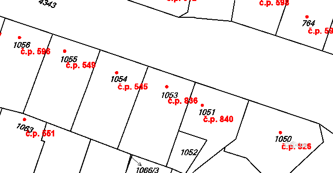 Žižkov 836, Praha na parcele st. 1053 v KÚ Žižkov, Katastrální mapa