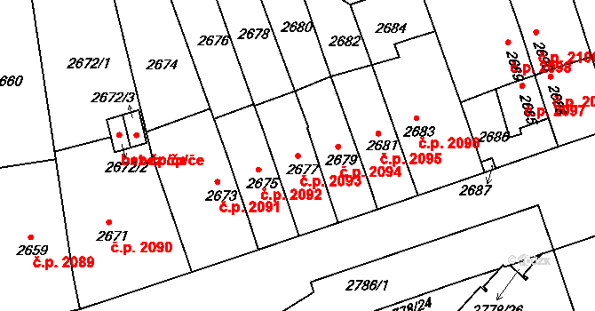 Žižkov 2093, Praha na parcele st. 2677 v KÚ Žižkov, Katastrální mapa