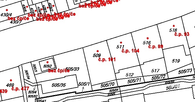 Břevnov 101, Praha na parcele st. 509 v KÚ Břevnov, Katastrální mapa